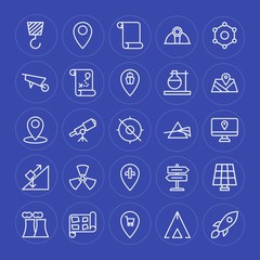 Fototapeta premium Modern Simple Set of industry, science, location Vector outline Icons. Contains such Icons as nature, science, helmet, direction, space and more on blue background. Fully Editable. Pixel Perfect.