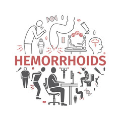 Hemorrhoids banner, icon Infographics. Vector signs for web graphics.