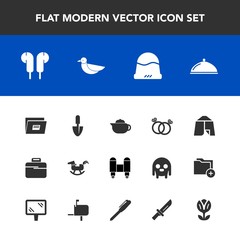 Modern, simple vector icon set with wedding, sign, space, music, animal, clothing, adventure, outdoor, cap, toy, briefcase, service, diamond, ring, breakfast, business, bird, work, tent, duck icons
