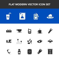 Modern, simple vector icon set with fashion, construction, concrete, suzuri, saw, fruit, fresh, position, drink, science, communication, point, juice, cafe, mixer, test, menu, old, ink, travel icons