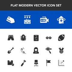 Modern, simple vector icon set with tool, football, cardiology, glasses, film, sunglasses, wear, space, phone, alien, nutrition, communication, style, template, food, discount, tag, ufo, plastic icons