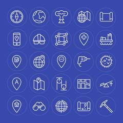 Modern Simple Set of industry, science, location Vector outline Icons. Contains such Icons as  lever,  force,  direction, home,  globus, map and more on blue background. Fully Editable. Pixel Perfect.