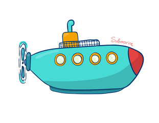 submarine in bright colors. Illustration of an underwater theme. Water transport