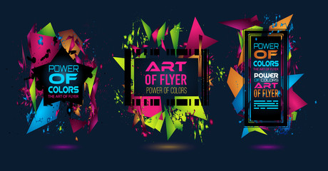 Futuristic Frame Art Design with Abstract shapes and drops of colors behind the space for text