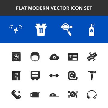 Modern, simple vector icon set with menu, ecology, web, music, game, modern, sound, real, space, planet, laptop, fitness, research, gym, energy, spray, building, business, worker, house, shirt icons