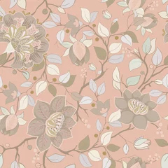 Fototapeten Light floral pattern. Vector wallpaper with big illustration flowers. Hand drawn plants, roses © sunny_lion