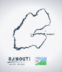 Djibouti vector chalk drawing map isolated on a white background