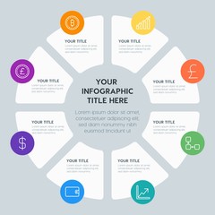 Obraz premium Circle chart money, charts infographic template with 8 options for presentations, advertising, annual reports