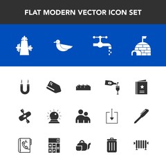 Modern, simple vector icon set with animal, faucet, alcohol, glass, energy, igloo, sorcery, sink, kayak, sign, fruit, human, object, people, favour, price, bathroom, tag, food, snow, box, nature icons