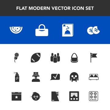 Modern, simple vector icon set with oven, dessert, karaoke, bowling, fashion, cone, paint, america, street, bag, cookie, antenna, abstract, grunge, cook, chat, nurse, health, stove, national icons