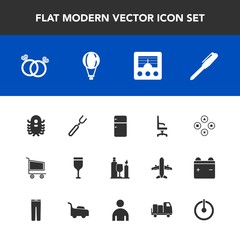 Modern, simple vector icon set with computer, romance, comfortable, dinner, drink, interior, antenna, glass, pen, diamond, red, spoon, technology, wine, stationery, market, alien, game, office icons