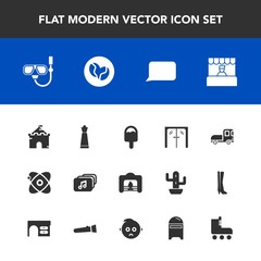 Fototapeta premium Modern, simple vector icon set with glass, warm, coffee, christmas, handle, architecture, game, castle, fireplace, transportation, speech, piece, snorkel, astronomy, building, file, entrance icons