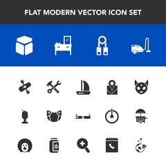 Modern, simple vector icon set with ufo, cube, bar, kayaking, housework, care, diaper, alien, square, boat, monster, training, kayak, person, newborn, smart, water, technology, cabinet, space icons