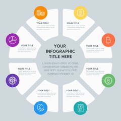 Circle chart money, charts infographic template with 8 options for presentations, advertising, annual reports
