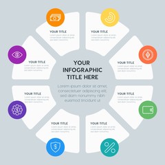 Circle chart money, charts infographic template with 8 options for presentations, advertising, annual reports