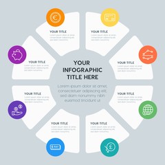 Obraz premium Circle chart money, charts infographic template with 8 options for presentations, advertising, annual reports