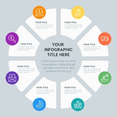 Circle chart money, charts infographic template with 8 options for presentations, advertising, annual reports