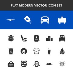 Modern, simple vector icon set with vacation, clothing, character, ufo, championship, rudder, white, baby, clown, water, bed, child, waste, accessory, scary, heater, cricket, garbage, necklace icons