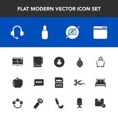 Modern, simple vector icon set with pulse, camera, exotic, no, message, business, avatar, browser, notebook, human, pineapple, profile, page, chat, apple, picture, health, healthy, sign, save,  icons