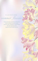 Template for greeting cards, wedding decorations, sales. Vector vertical banner with tulips. Spring or summer design.