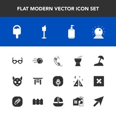 Modern, simple vector icon set with style, phone, communication, beach, music, radio, shrine, palm, sea, sound, japanese, percussion, game, space, glasses, clean, monster, microphone, icecream icons