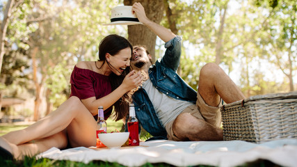 Couple in love enjoying on a picnic