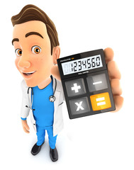3d doctor holding calculator