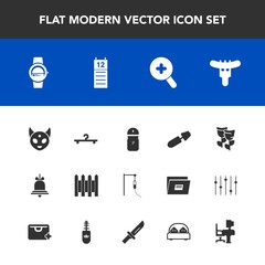 Modern, simple vector icon set with seasoning, sign, brush, hotdog, calendar, notification, sausage, medical, fashion, ufo, pepper, alert, space, fence, blossom, wall, mascara, food, spice, bell icons