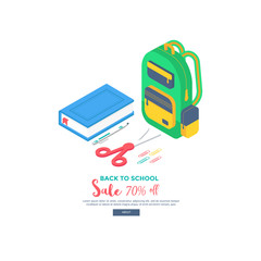 Vector Back to school Sale background with stationery