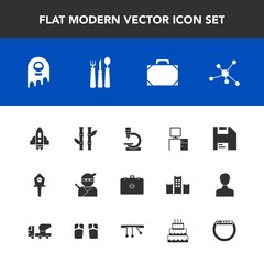 Fototapeta premium Modern, simple vector icon set with technology, spoon, office, bag, nature, computer, biology, bamboo, emergency, health, research, science, object, plant, desk, ninja, craft, style, spaceship icons