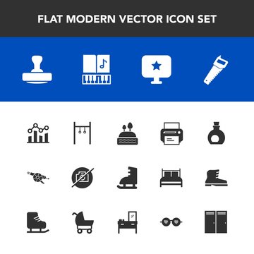 Modern, simple vector icon set with trend, business, technology, music, photo, musical, ice, mediterranean, finance, sign, star, sound, weapon, camera, athlete, computer, chart, sweet, equipment icons