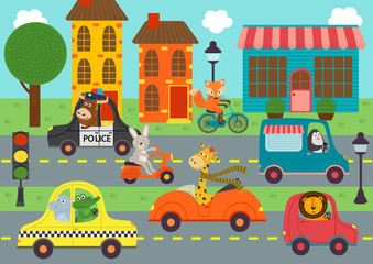 Obraz na płótnie Canvas transport with animals in town - vector illustration, eps 
