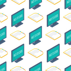 Seamlees pattern with Isometric 3d school supplies