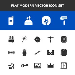 Modern, simple vector icon set with safety, home, fire, dessert, kid, food, house, paper, fashion, hydrant, roll, elegance, department, play, cake, microphone, equipment, paint, sweet, water icons