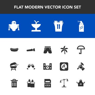 Modern, simple vector icon set with wear, hotdog, light, cooking, drink, template, torch, palm, home, umbrella, sport, grunge, flashlight, lamp, cyborg, video, weather, android, wine, glass, bbq icons