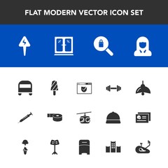 Modern, simple vector icon set with fashion, website, tape, fitness, food, check, gym, summer, equipment, dessert, sky, woman, blue, security, interior, clothing, bus, furniture, energy, ice icons