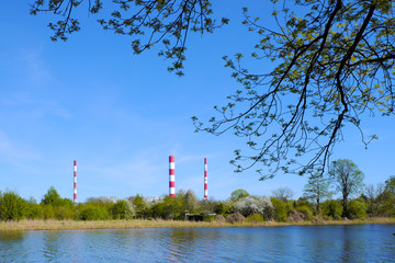 Warsaw, Poland - Siekierki Power and Heat Plant in Czerniakow quarter of Warsaw neighboring Czerniakowskie Lake nature reserve © Art Media Factory