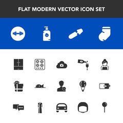 Modern, simple vector icon set with couple, delete, gift, wine, mascara, web, profile, gym, food, drink, sign, meat, love, clothes, fun, alcohol, package, wedding, soap, bow, glass, winter, user icons