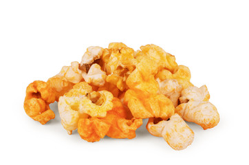 Cheese popcorn on the white background.