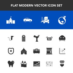 Modern, simple vector icon set with airplane, fiction, highway, delivery, left, message, plane, alcohol, circus, cheese, dentistry, transport, cooking, move, world, tent, martini, medical, alien icons