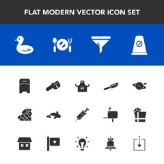 Fototapeta premium Modern, simple vector icon set with furniture, world, clinic, nature, bird, traffic, planet, sign, chief, wildlife, hammer, sky, seafood, astronomy, bedroom, clean, restaurant, food, service icons