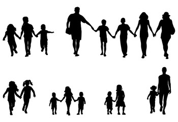 family and children holding hands silhouettes collection - vector