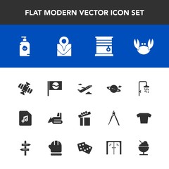 Fototapeta premium Modern, simple vector icon set with window, flight, kid, map, home, room, japan, technology, celebration, fun, sea, shower, sound, note, happy, child, food, japanese, gift, holiday, station, box icons