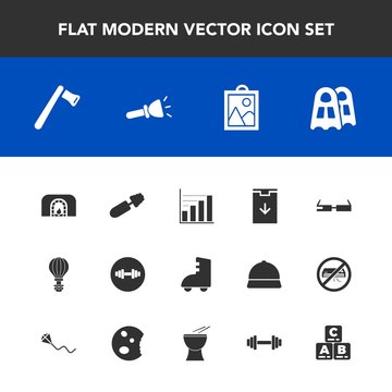 Modern, simple vector icon set with christmas, gym, technology, warm, axe, fire, construction, business, tool, electric, toy, fashion, picture, parachuting, sign, sport, makeup, data, smart, sea icons