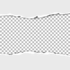 Torn strip from the middle of a white sheet of paper with transparent background of the resulting hole. Template vector design.