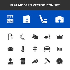 Modern, simple vector icon set with cycle, ride, sushi, shower, fish, photo, tag, music, phone, communication, tool, album, price, sport, discount, business, thermometer, king, roller, paint icons