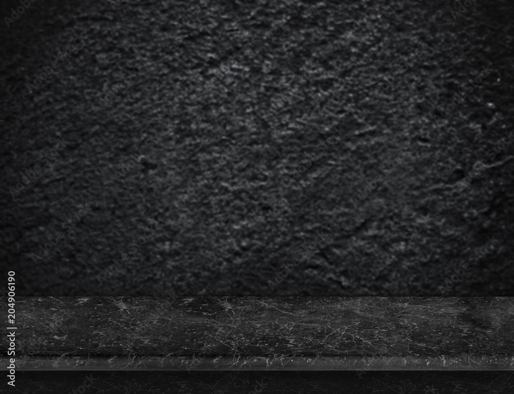 Poster empty black marble table top with blurred black rough stone wall,mock up for display or montage of p