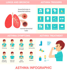 Asthma triggers. Man use an inhaler.Flat icons. Vector illustration - 204906334