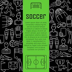 Soccer vector banner design concept, with thin line art icons.