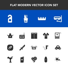 Modern, simple vector icon set with sea, clip, cutlery, dental, toothpaste, motel, media, snorkel, comb, summer, asia, care, toothbrush, old, music, mask, door, sound, paperclip, brush, privacy icons